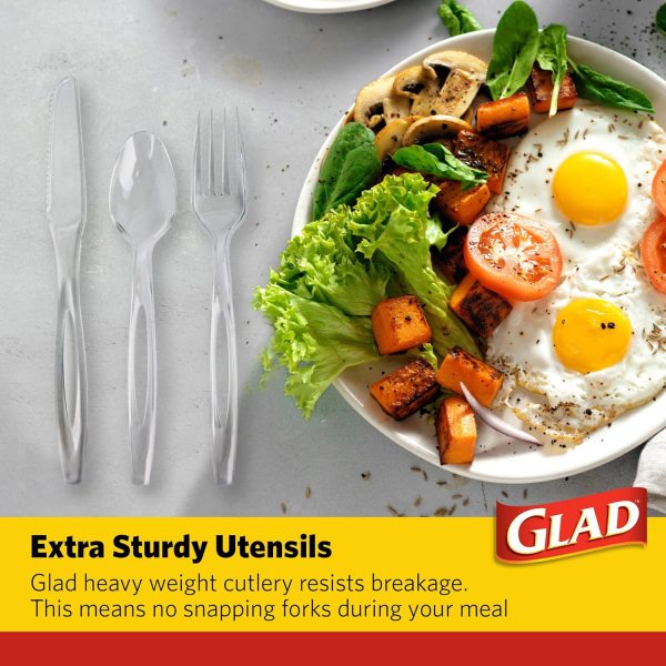 Glad Disposable Cutlery Set - Clear Heavy Duty Plastic Forks, Knives, and Spoons - 240 Piece Plasticware for Parties - Durable, Sturdy Recyclable Utensils - Great for July 4th, Thanksgiving, Christmas-4