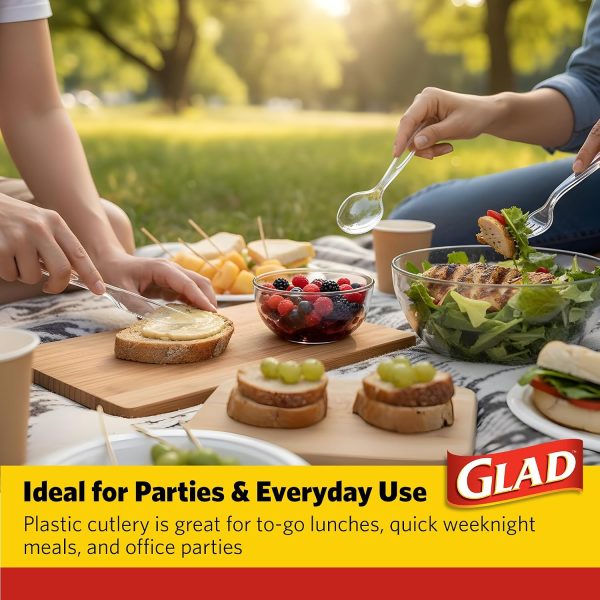 Glad Disposable Cutlery Set - Clear Heavy Duty Plastic Forks, Knives, and Spoons - 240 Piece Plasticware for Parties - Durable, Sturdy Recyclable Utensils - Great for July 4th, Thanksgiving, Christmas-5