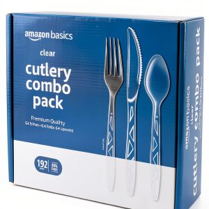 Amazon Basics Disposable Clear Cutlery Set 192 Count Combo Pack-0
