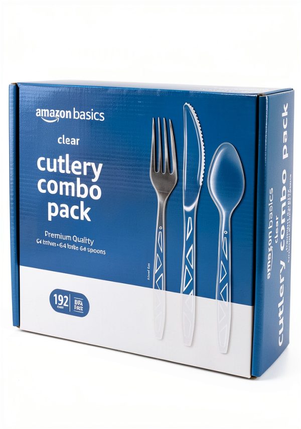 Amazon Basics Disposable Clear Cutlery Set 192 Count Combo Pack-0