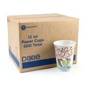 Dixie PerfecTouch 12 oz Paper Coffee Cups By GP PRO, Coffee Haze Design, 500 Count (25 Disposable Cups Per Sleeve, 20 Sleeves Per Case), 5342DX-0