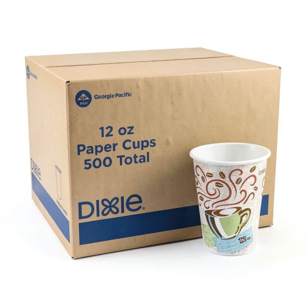 Dixie PerfecTouch 12 oz Paper Coffee Cups By GP PRO, Coffee Haze Design, 500 Count (25 Disposable Cups Per Sleeve, 20 Sleeves Per Case), 5342DX-0