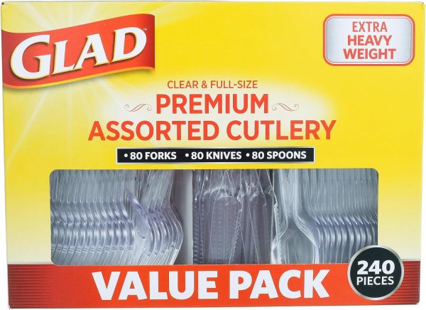 Glad Disposable Cutlery Set - Clear Heavy Duty Plastic Forks, Knives, and Spoons - 240 Piece Plasticware for Parties - Durable, Sturdy Recyclable Utensils - Great for July 4th, Thanksgiving, Christmas-0