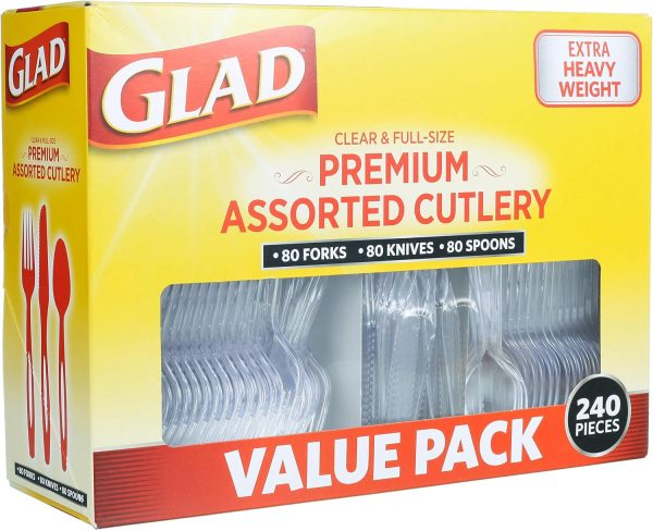 Glad Disposable Cutlery Set - Clear Heavy Duty Plastic Forks, Knives, and Spoons - 240 Piece Plasticware for Parties - Durable, Sturdy Recyclable Utensils - Great for July 4th, Thanksgiving, Christmas-1