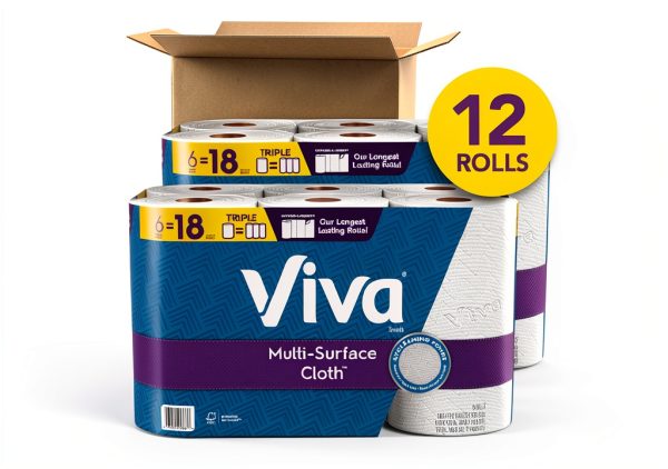 Viva Multi-Surface Cloth Paper Towels, 12 Triple Rolls, 165 Sheets Per Roll (2 Packs of 6)-1
