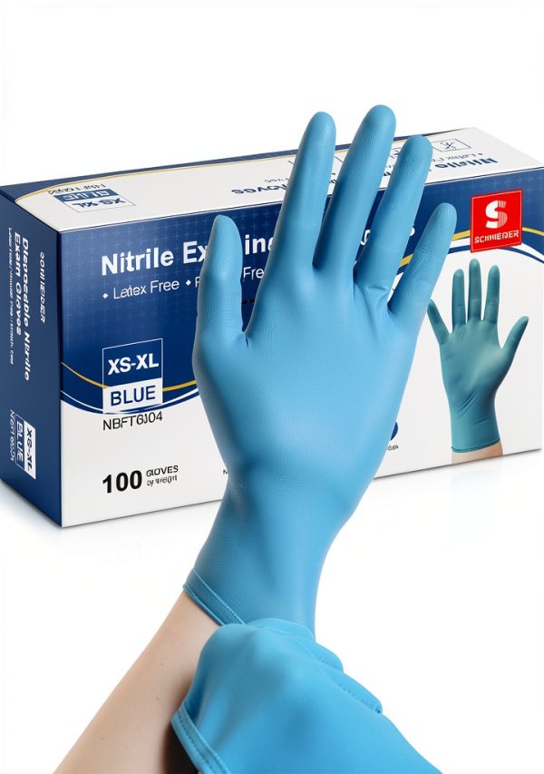 Schneider Nitrile Exam Gloves, Blue Disposable Gloves, Medical Grade, Food Grade, Latex Free-0