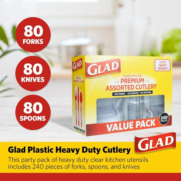 Glad Disposable Cutlery Set - Clear Heavy Duty Plastic Forks, Knives, and Spoons - 240 Piece Plasticware for Parties - Durable, Sturdy Recyclable Utensils - Great for July 4th, Thanksgiving, Christmas-3